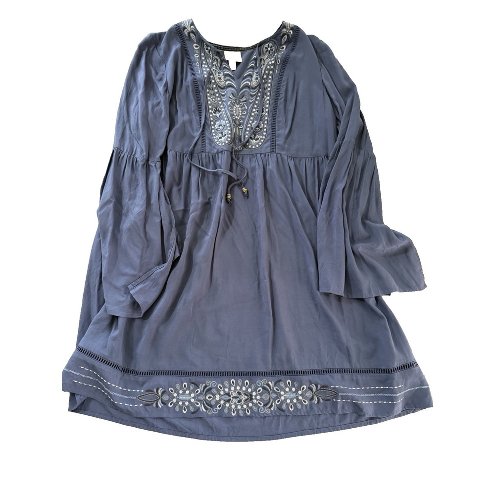 Knox Rose Women's Size Large Blue Embroidered Bohohemian Dress